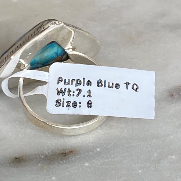 NEW Blue Purple Dahlia Turquoise Braided Sterling Silver Ring Size 8.5 - Picture 3 of 5